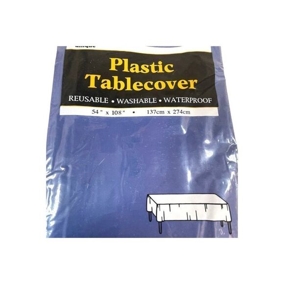Vintage Picnic Table Navy Blue Plastic Tablecloth 54” X 108” Reusable Waterproof - Picture 2 of 4